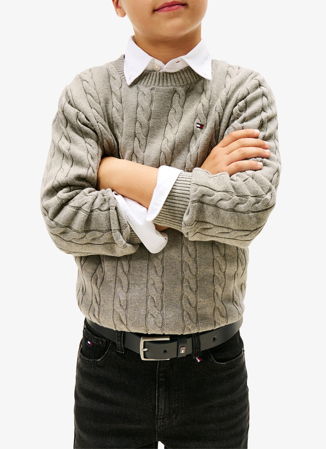 Tommy Hilfiger Essential Cable Knit Jumper - detail grijs