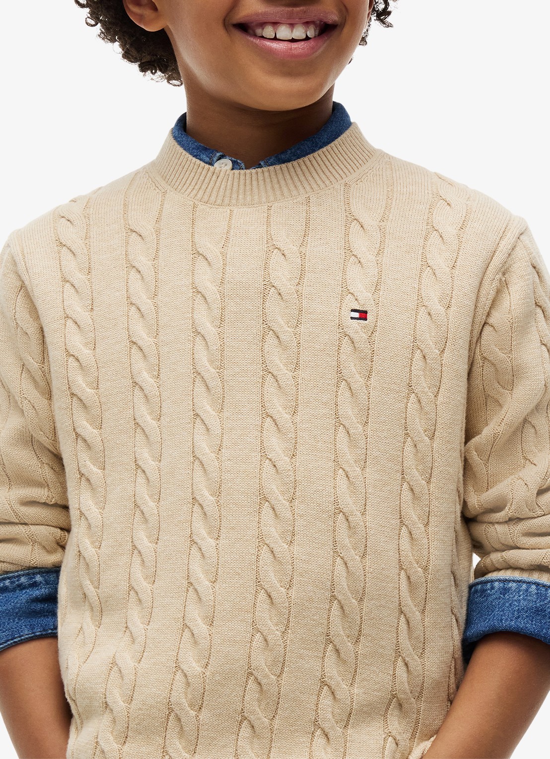 Tommy Hilfiger Essential Cable Knit Jumper - detail 2 gentle gold htr-afo / geel