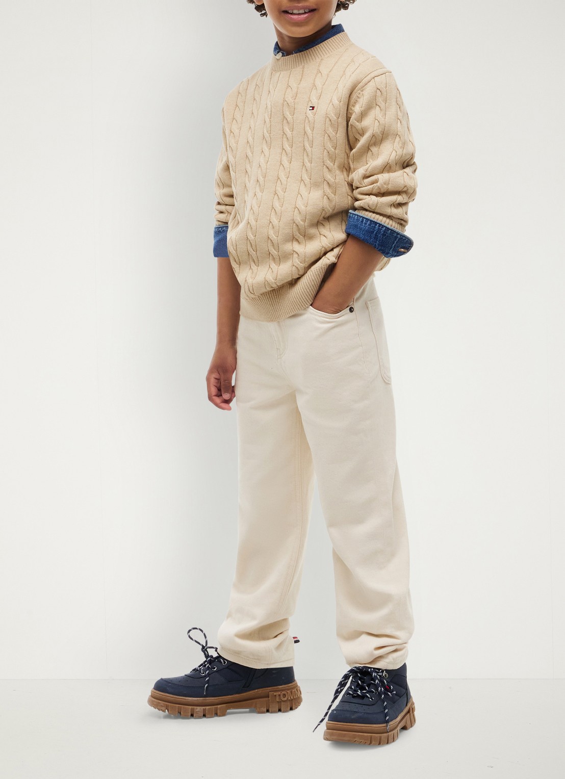 Tommy Hilfiger Essential Cable Knit Jumper - voorkant 5 gentle gold htr-afo / geel