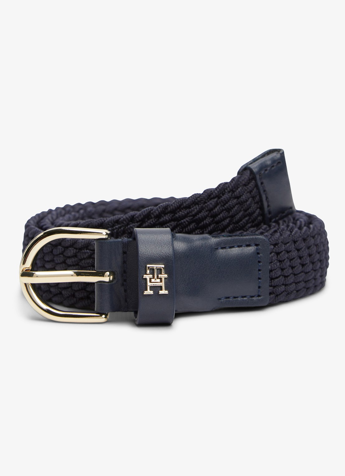 Tommy Hilfiger Essential Effortless 2.5 riem met gevlochten detail - voorkant donkerblauw
