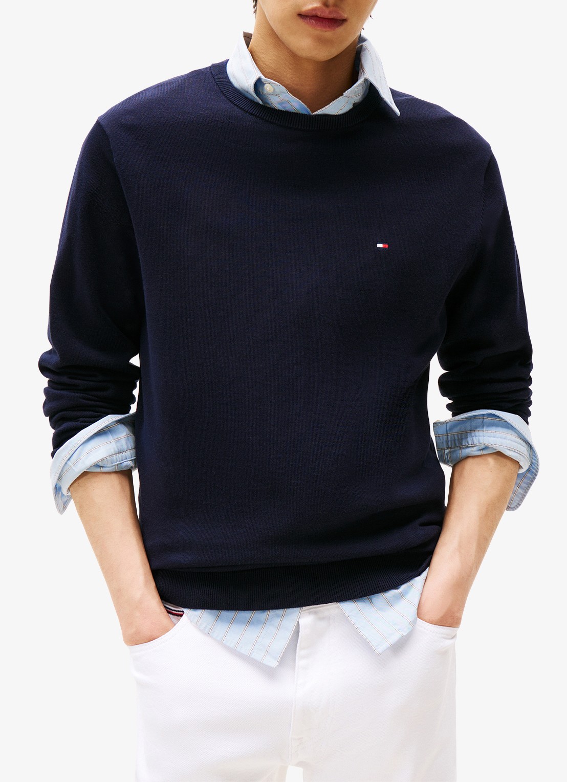 Tommy Hilfiger Essential fijngebreide pullover met logo - detail 4 blauw
