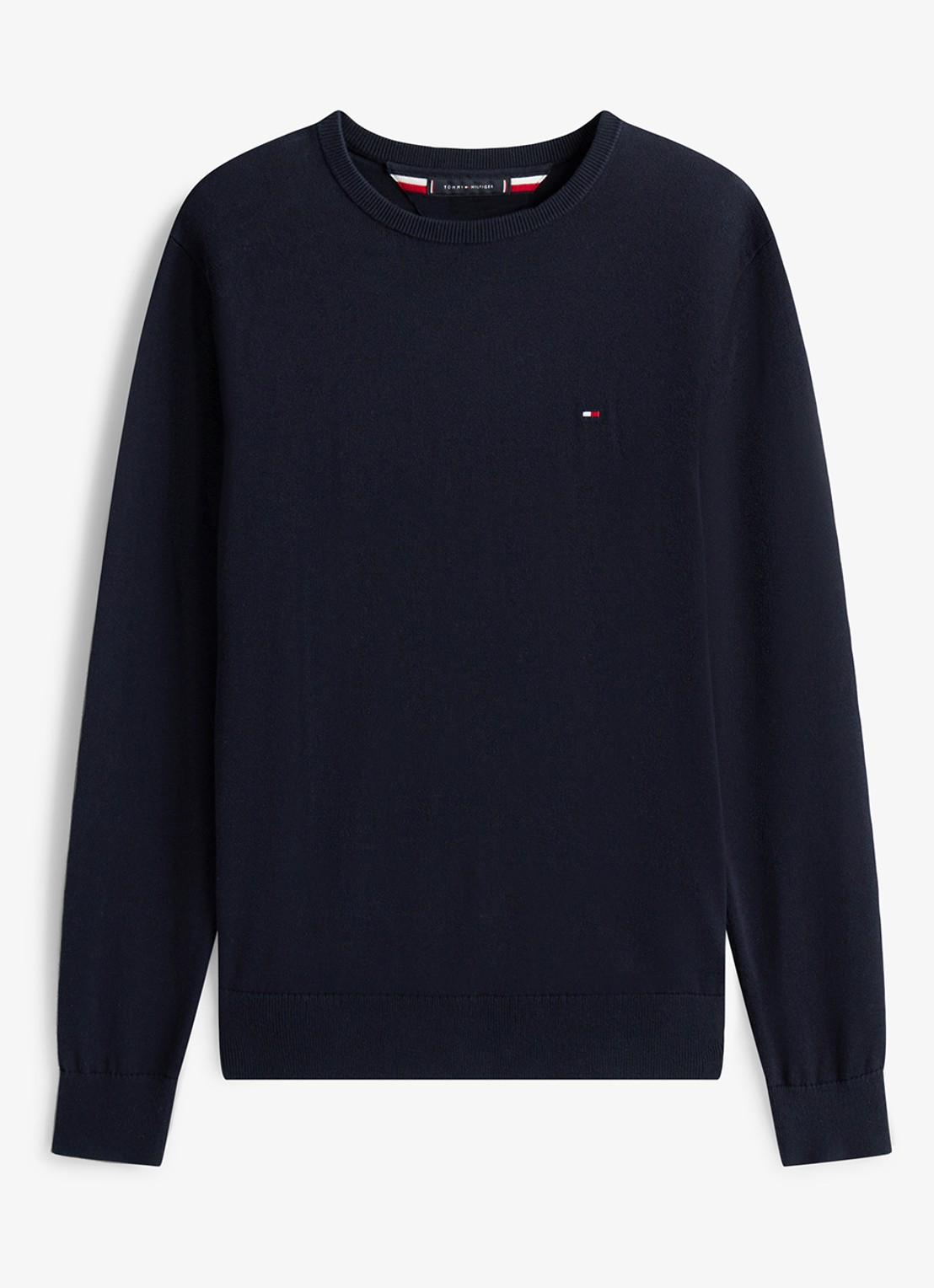 Tommy Hilfiger Essential fijngebreide pullover met logo - voorkant blauw