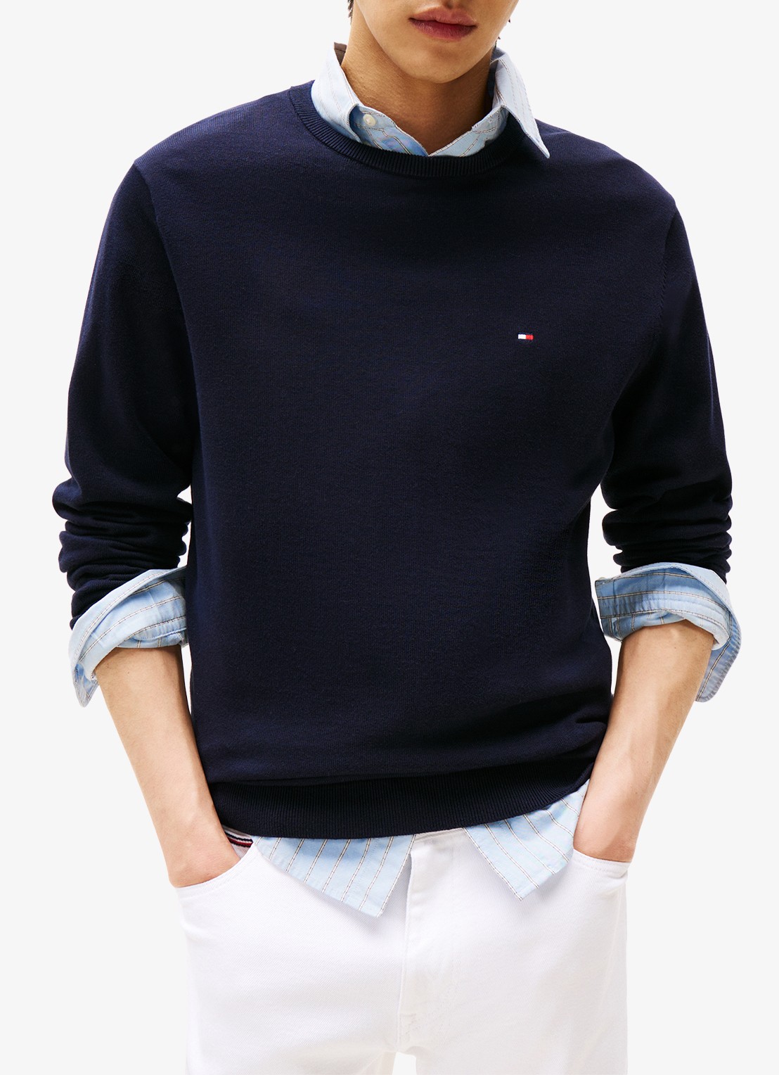 Tommy Hilfiger Essential fijngebreide pullover met logo - detail 6 blauw