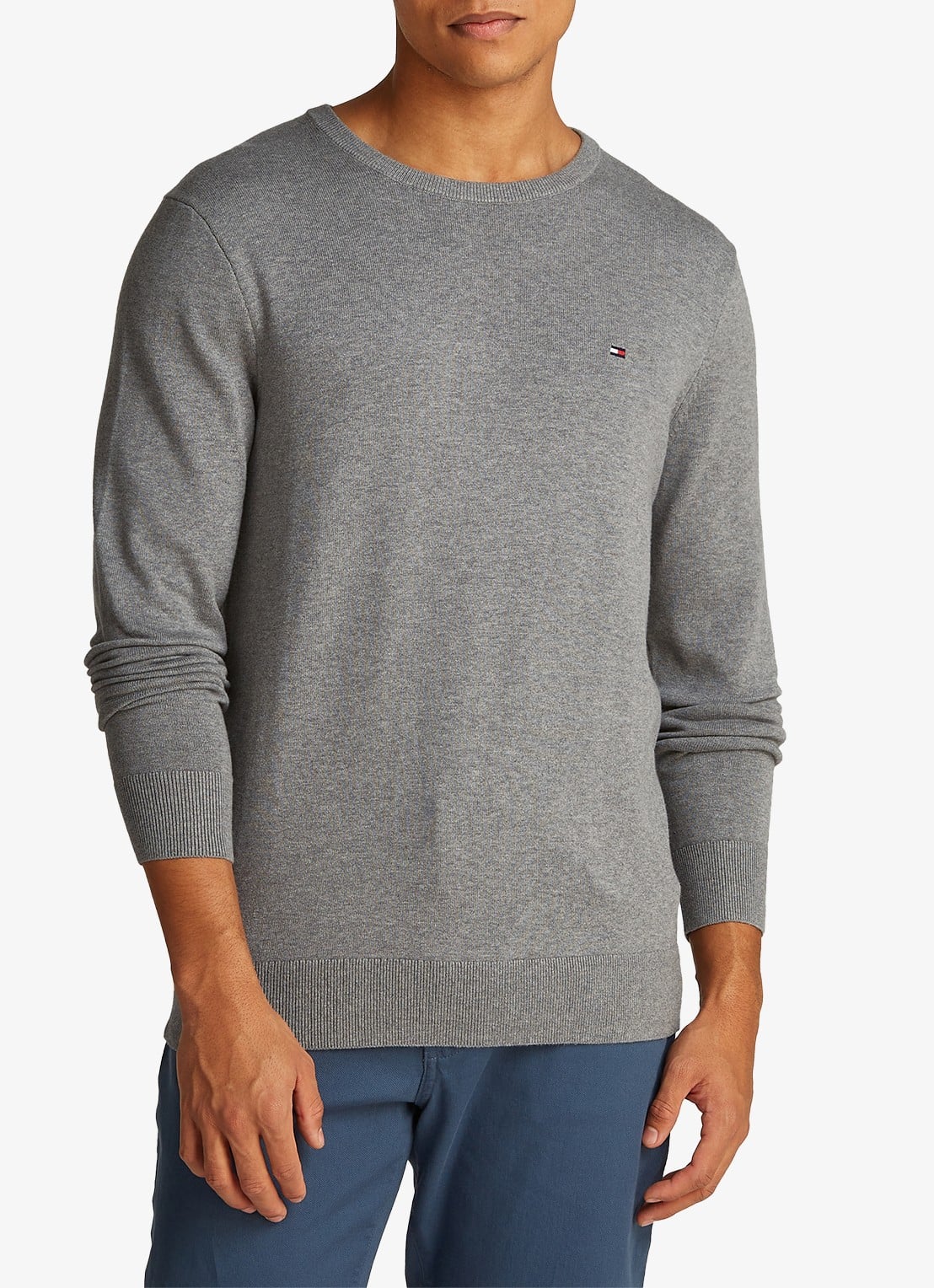 Tommy Hilfiger Essential fijngebreide pullover met logo - detail grijsmele