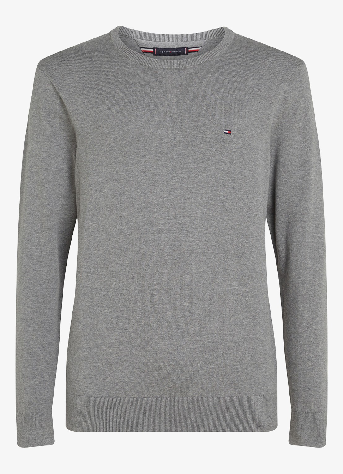 Tommy Hilfiger Essential fijngebreide pullover met logo - voorkant 9 grijsmele