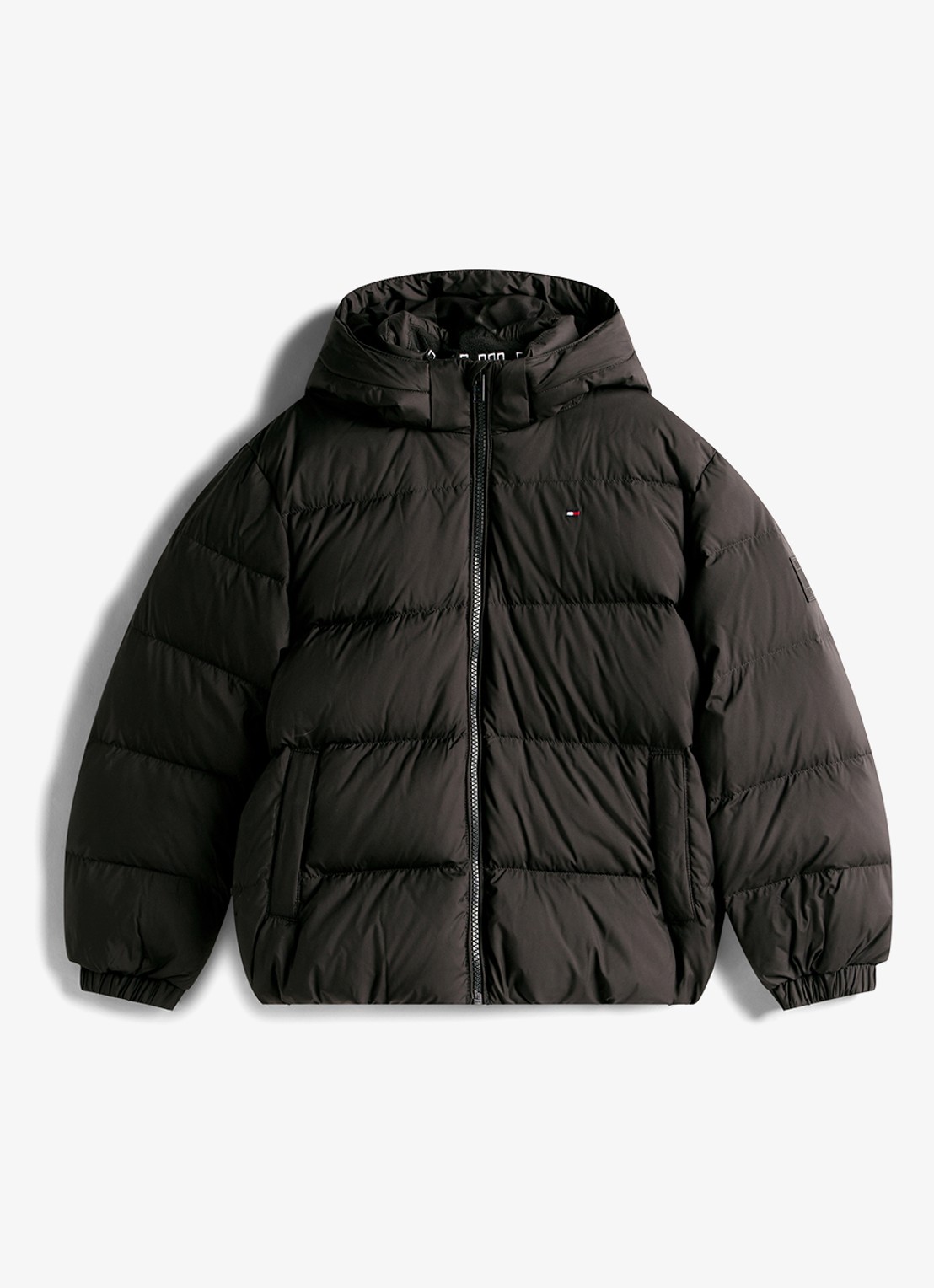 Tommy Hilfiger Essential puffer jas met capuchon - voorkant 4 zwart