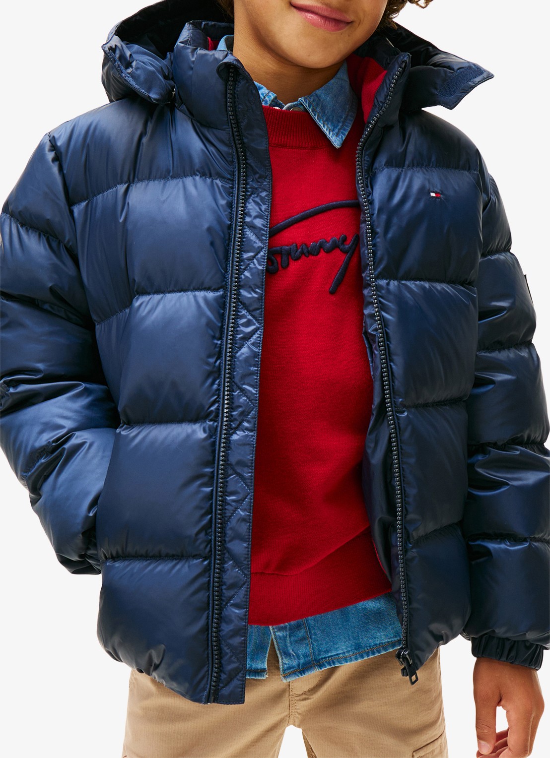 Tommy Hilfiger Essential puffer jas met capuchon - detail 3 donkerblauw
