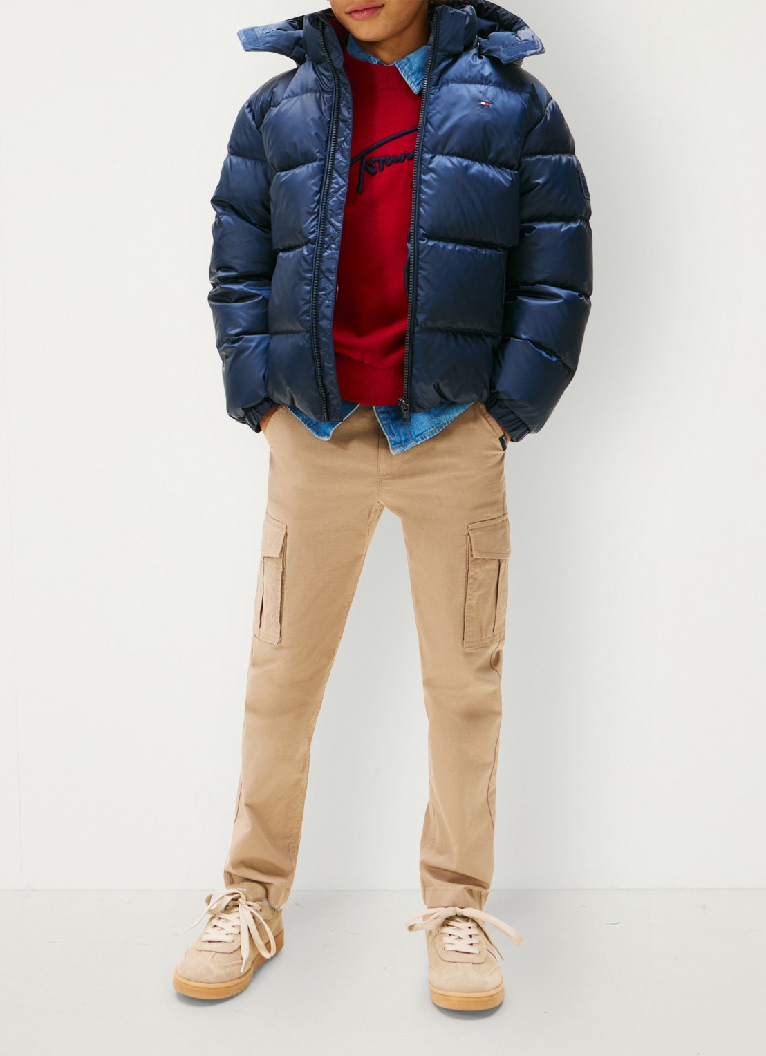 Tommy Hilfiger Essential puffer jas met capuchon - voorkant 2 donkerblauw