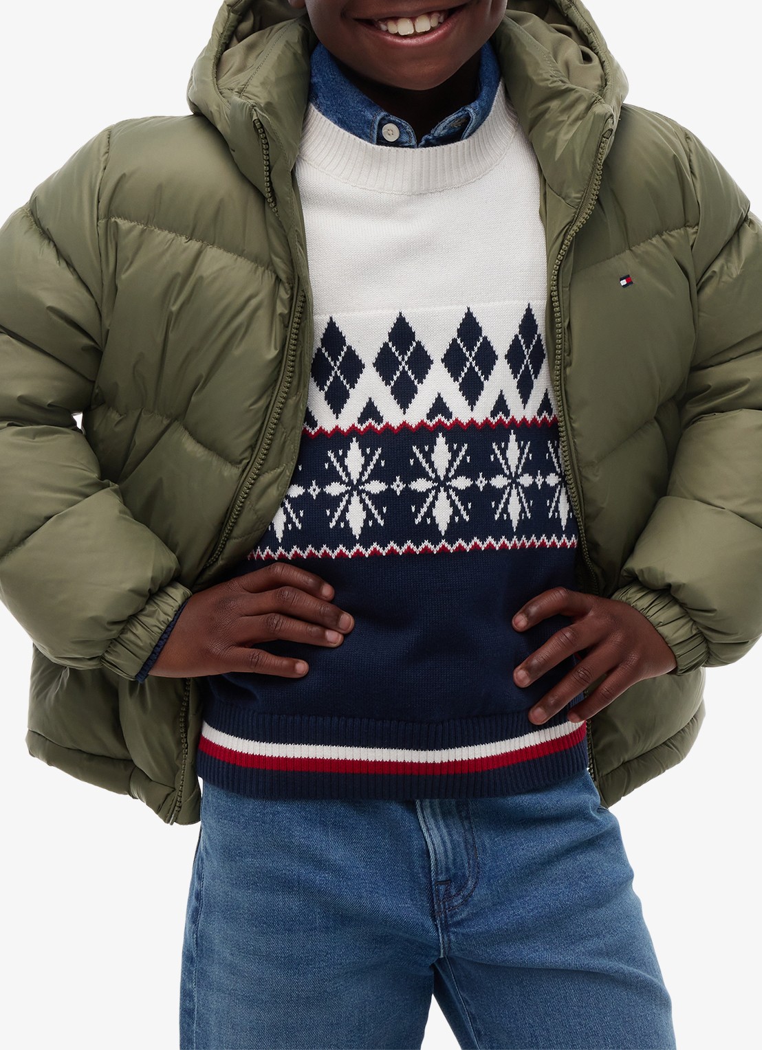 Tommy Hilfiger Essential puffer jas met capuchon - detail 3 ghost fern-pli