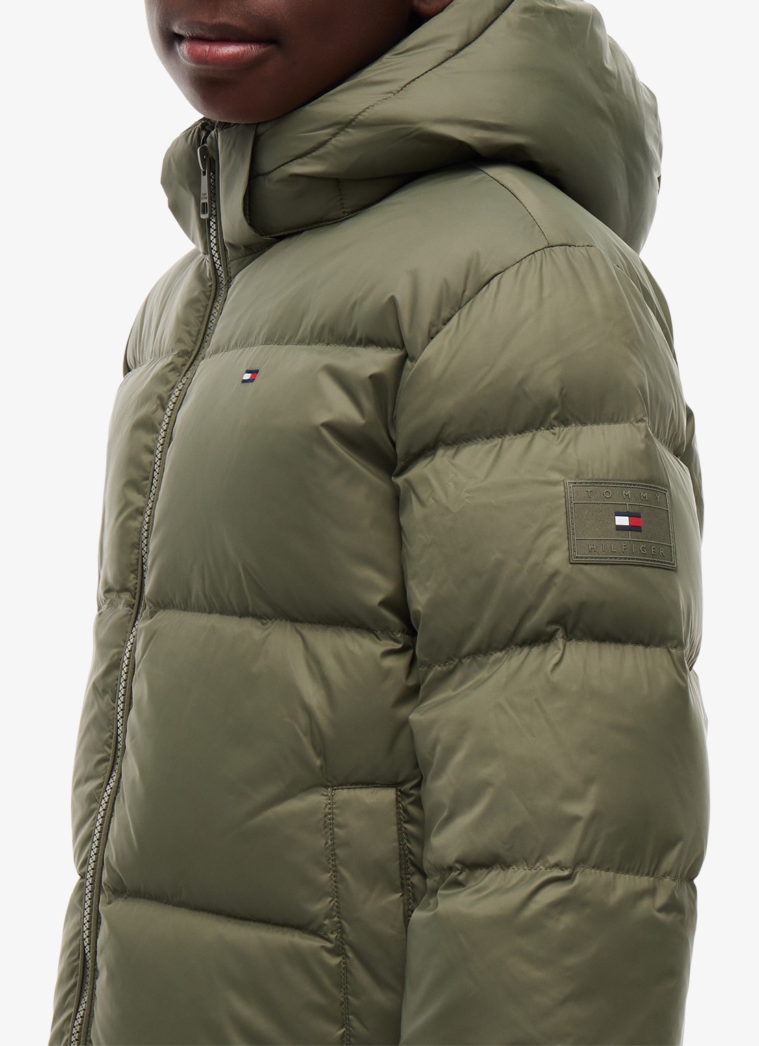 Tommy Hilfiger Essential puffer jas met capuchon - detail 4 ghost fern-pli