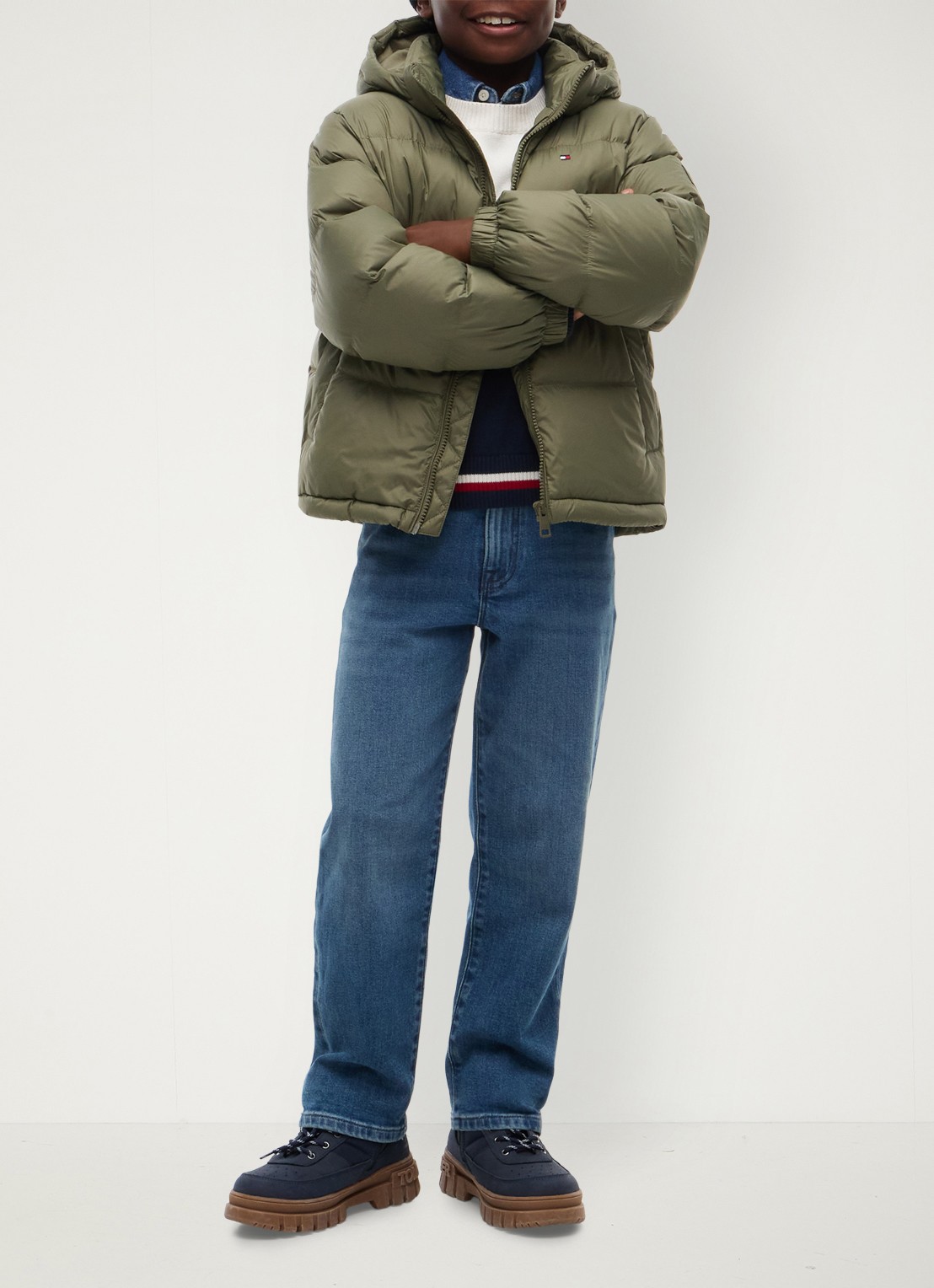 Tommy Hilfiger Essential puffer jas met capuchon - voorkant 8 ghost fern-pli