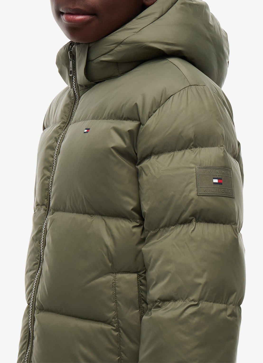 Tommy Hilfiger Essential puffer jas met capuchon - detail 5 ghost fern-pli
