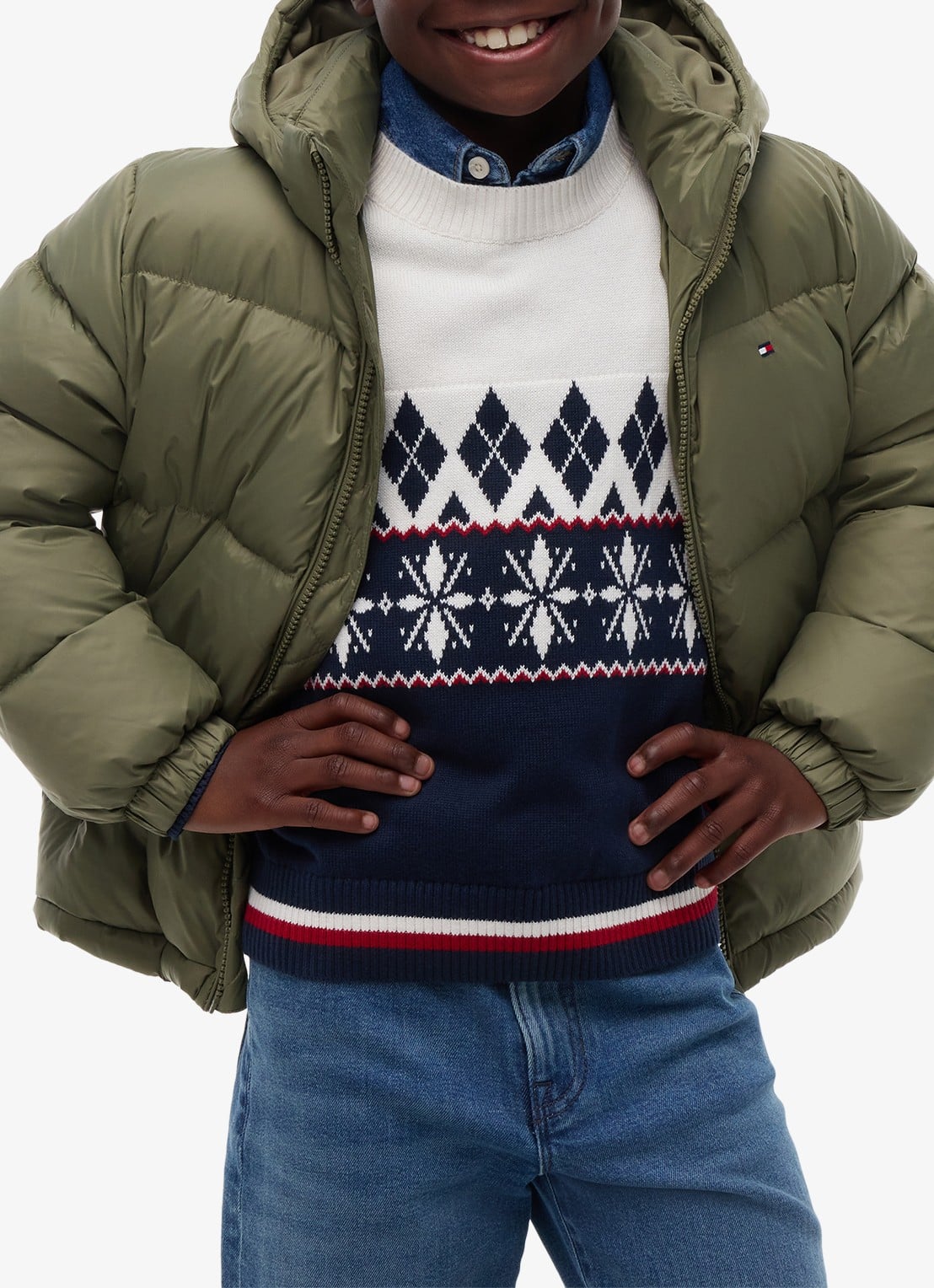 Tommy Hilfiger Essential puffer jas met capuchon - detail 6 ghost fern-pli
