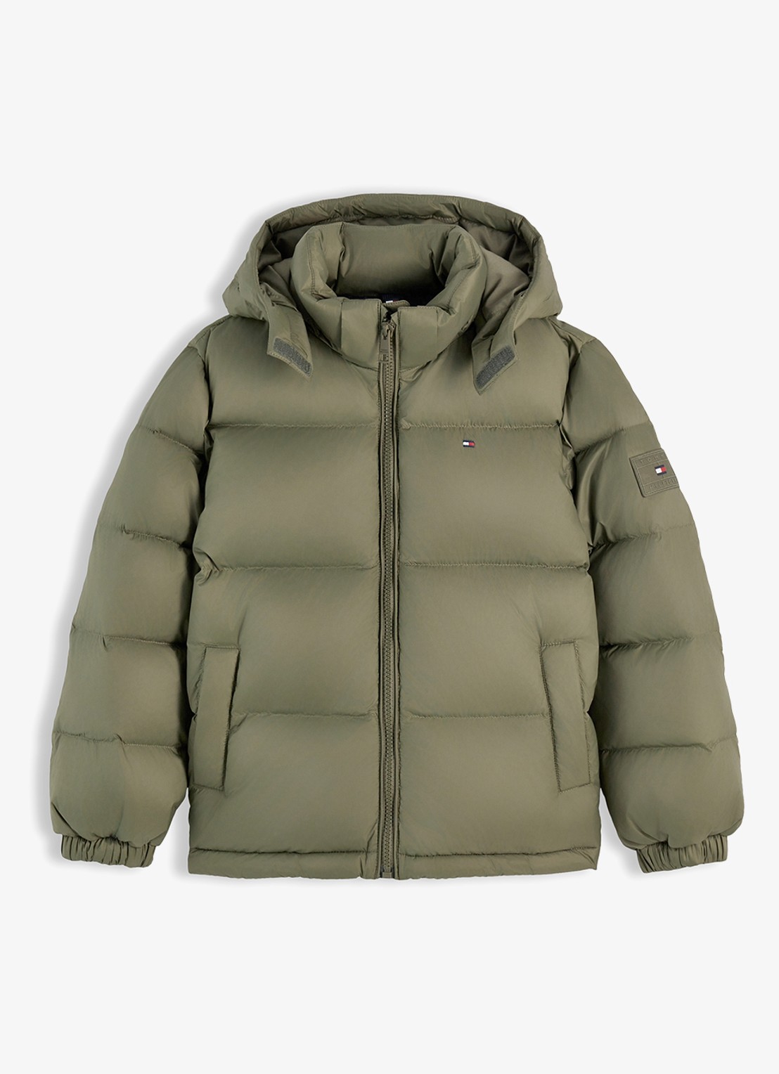 Tommy Hilfiger Essential puffer jas met capuchon - voorkant 9 ghost fern-pli