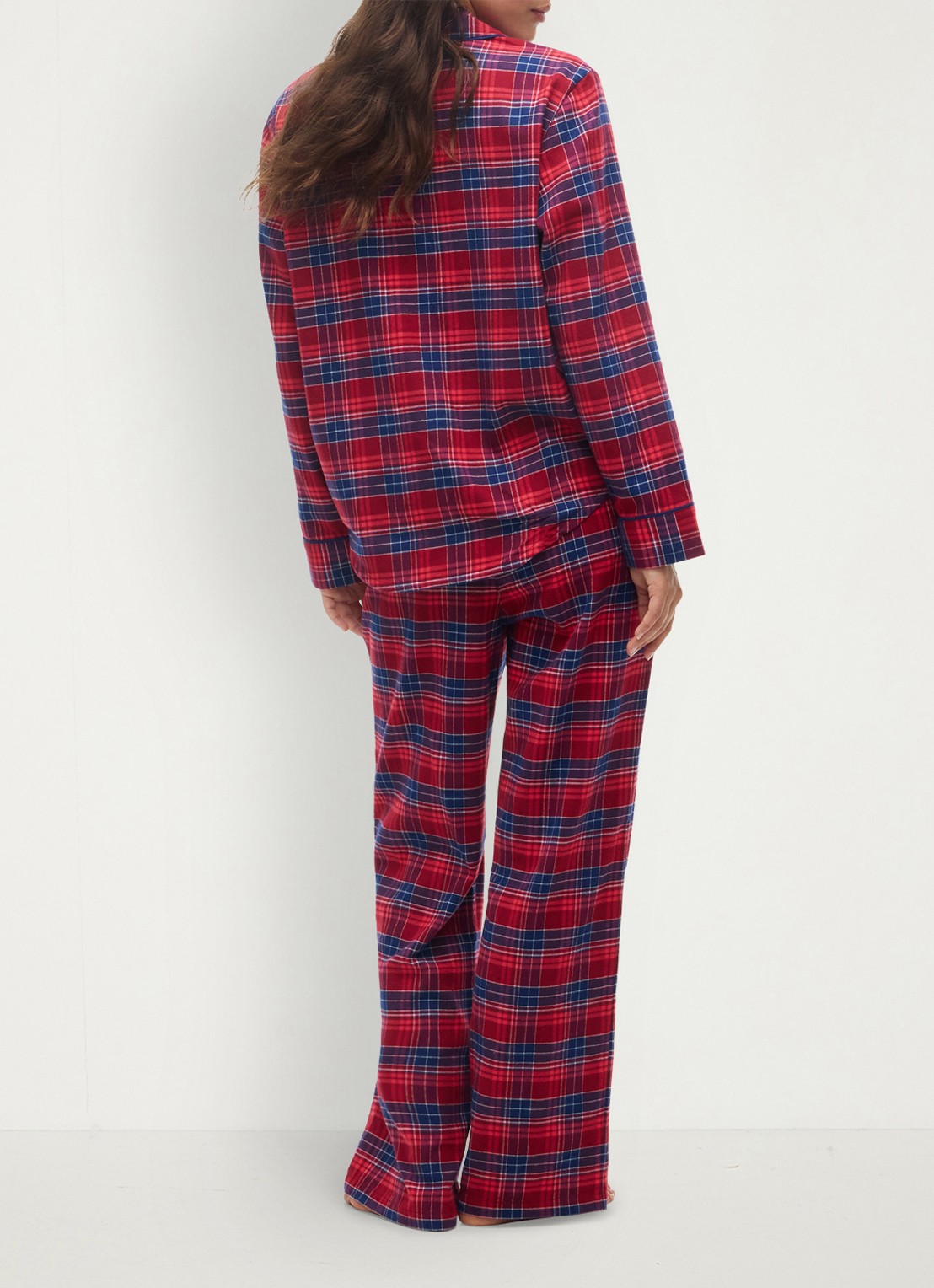 Tommy Hilfiger Essential pyjamaset met ruitdessin  - achterkant 3 rood