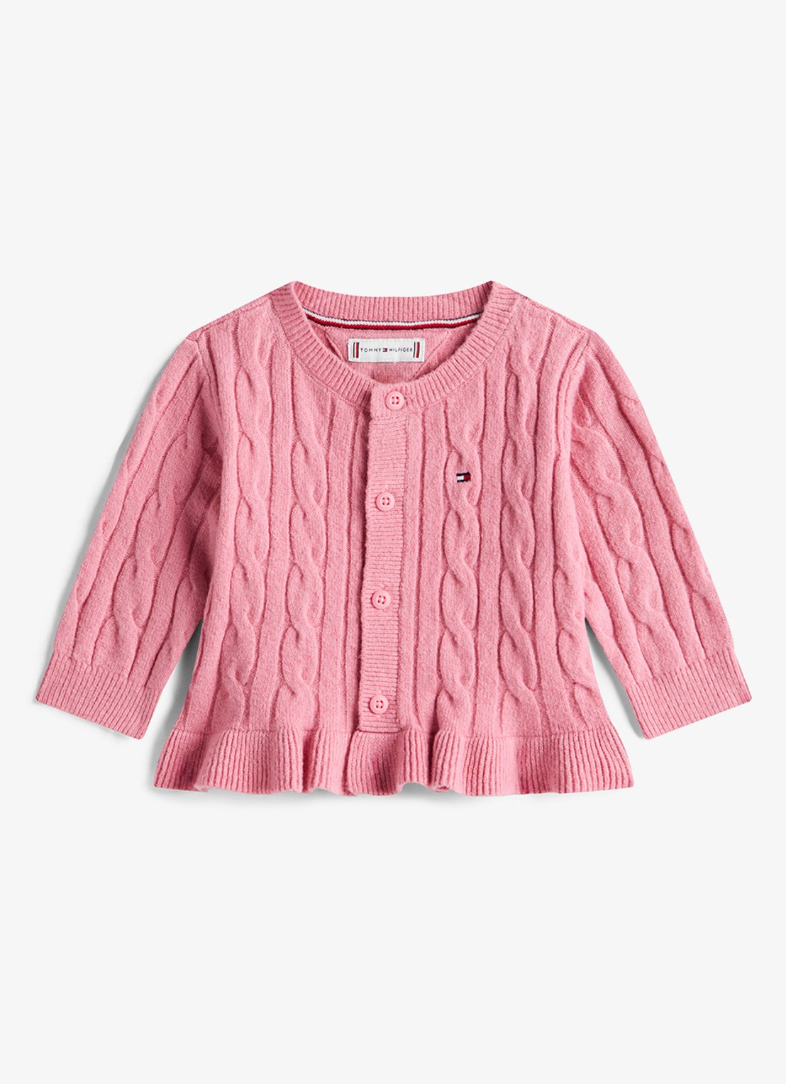 Tommy Hilfiger Essential Relaxed Ruffle Cable Knit Cardigan - voorkant roze