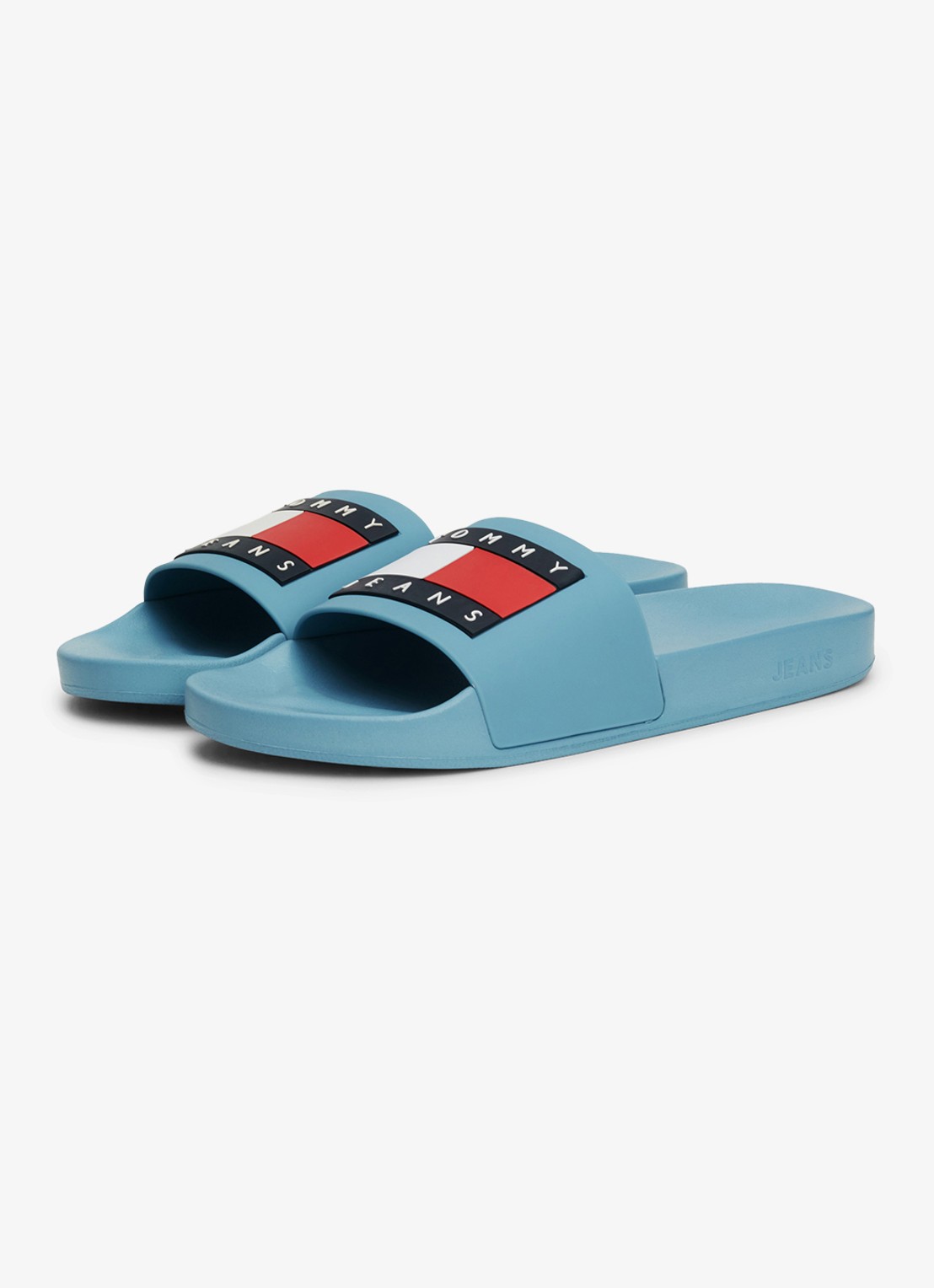 Tommy Hilfiger Essential slipper met logo - voorkant lichtblauw