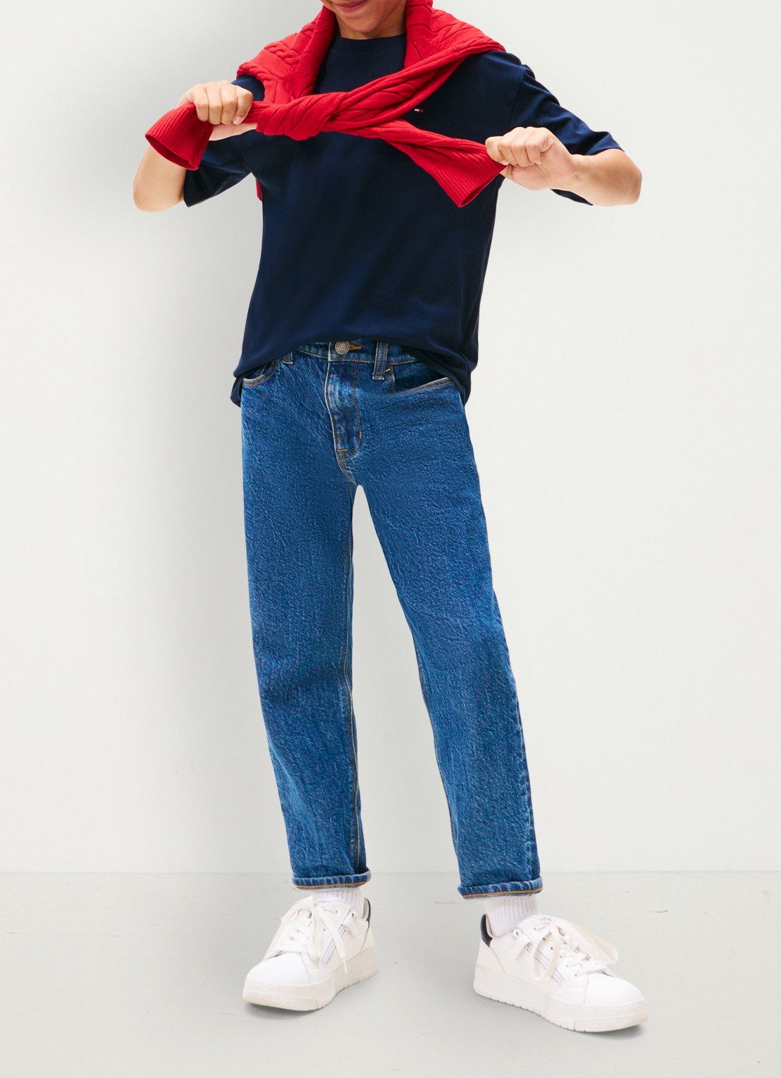 Tommy Hilfiger Essential T-shirt met streepprint - voorkant 3 dark night navy-c1g