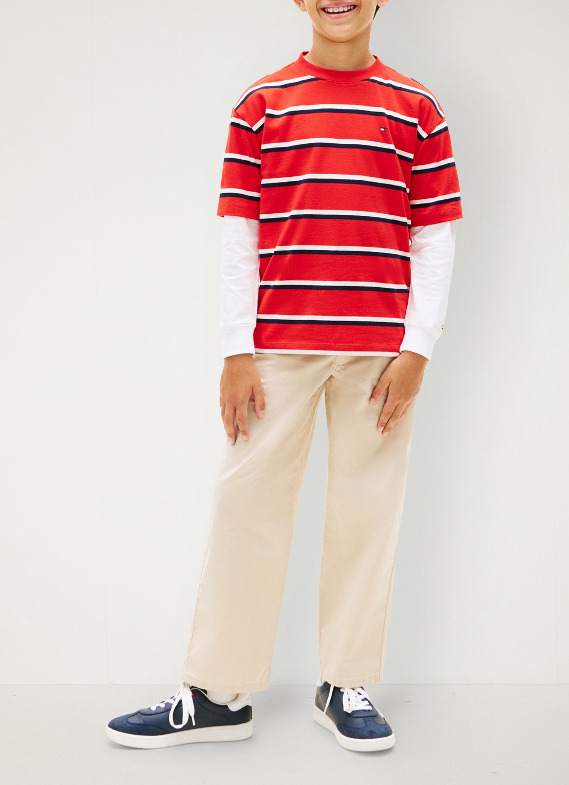 Tommy Hilfiger Essential T-shirt met streepprint - voorkant 2 rapid red-xl8