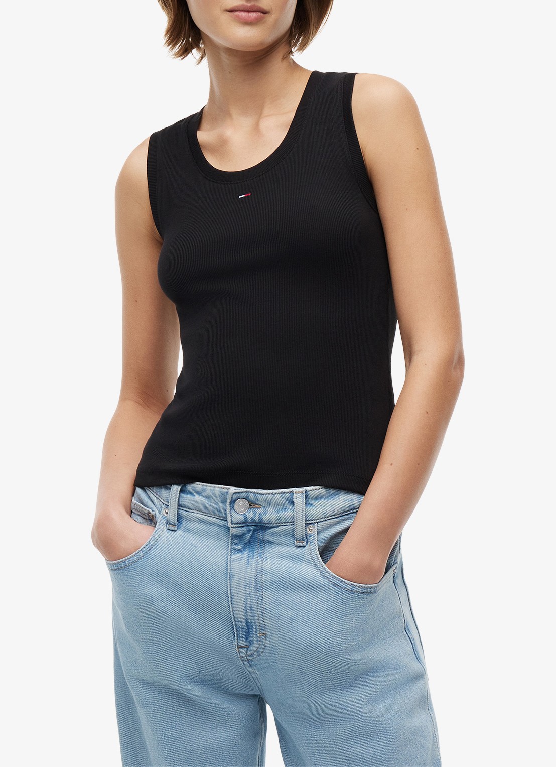Tommy Hilfiger Essential tanktop met logo - detail 2 zwart