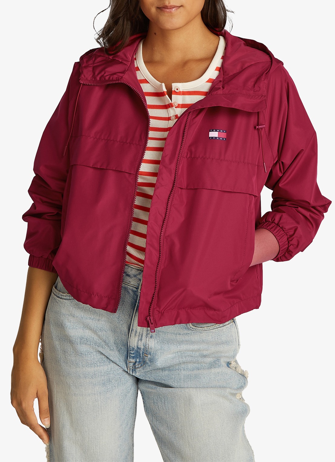 Tommy Hilfiger Essential windbreaker met steekzakken - detail kersenrood
