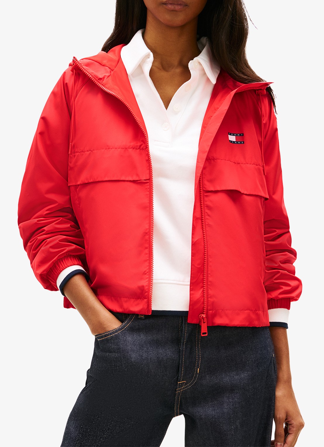 Tommy Hilfiger Essential windbreaker met steekzakken - detail oranjerood