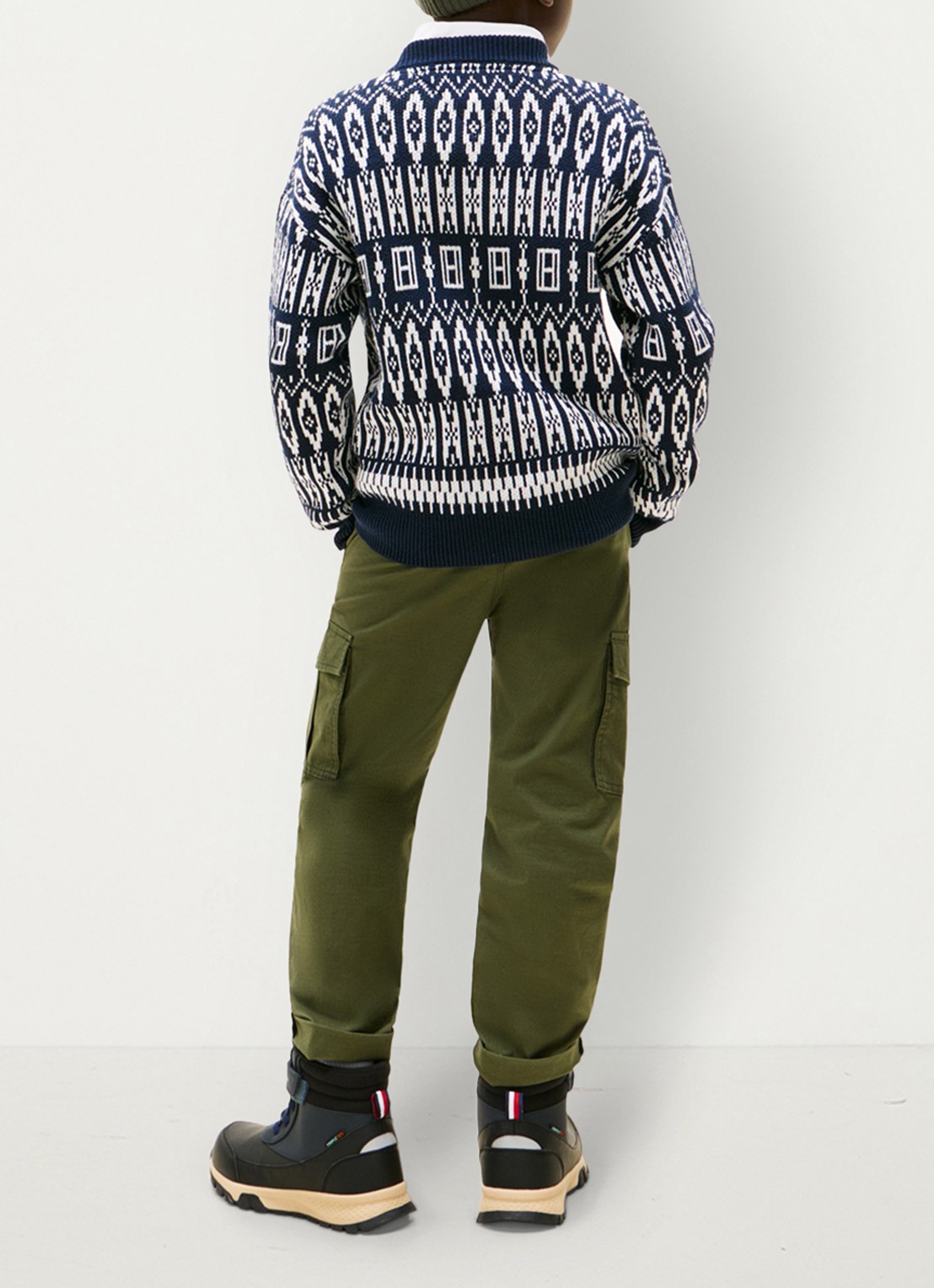 Tommy Hilfiger Fair Isle fijngebreide pullover met ingbreid patroon - achterkant donkerblauw
