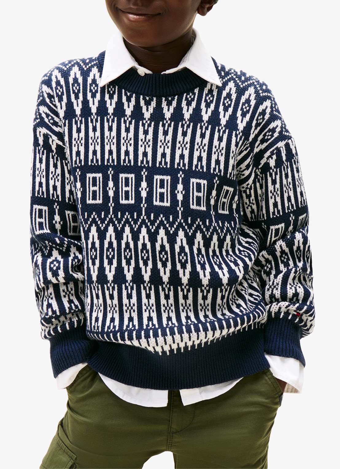 Tommy Hilfiger Fair Isle fijngebreide pullover met ingbreid patroon - detail 4 donkerblauw