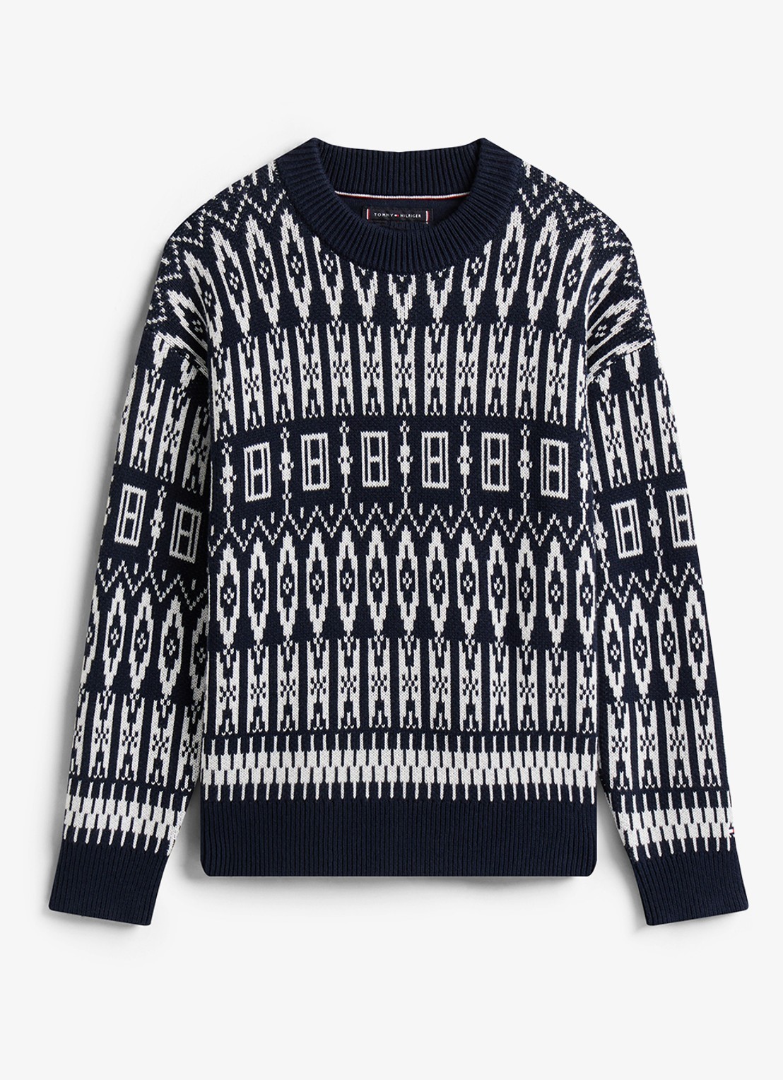Tommy Hilfiger Fair Isle fijngebreide pullover met ingbreid patroon - voorkant 2 donkerblauw
