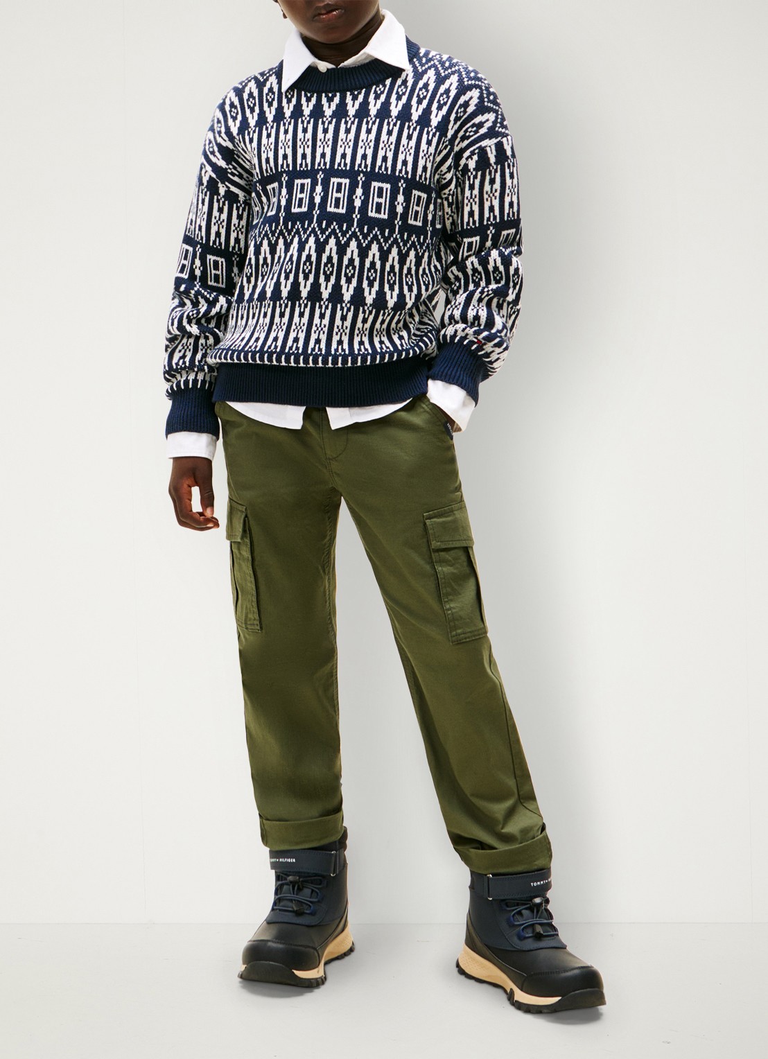 Tommy Hilfiger Fair Isle fijngebreide pullover met ingbreid patroon - voorkant 3 donkerblauw