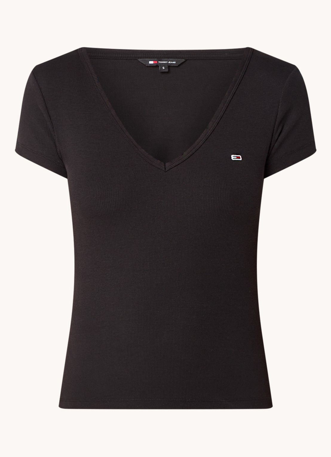 Tommy Hilfiger Fijngebreid T-shirt met logo - voorkant 3 zwart