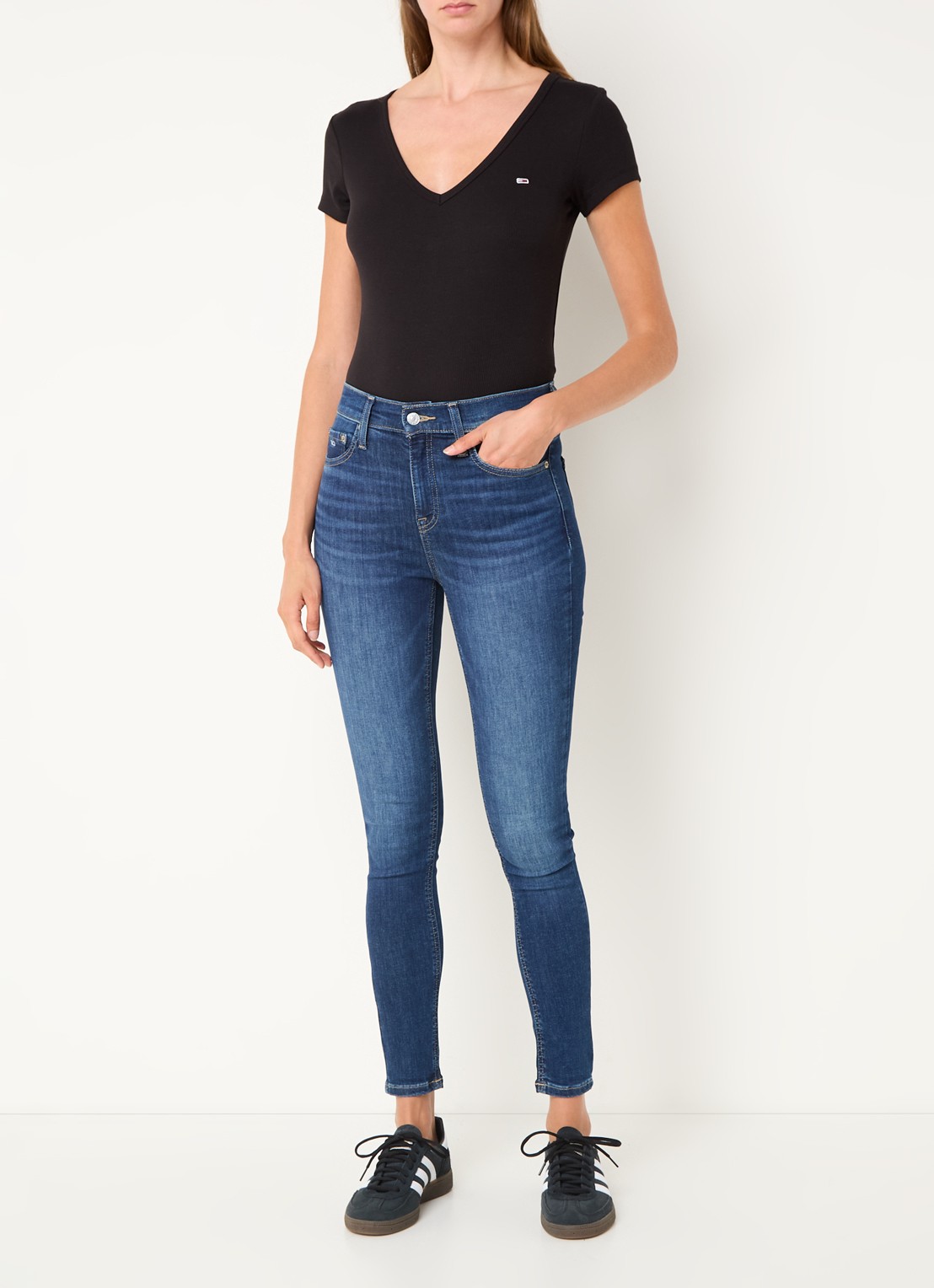 Tommy Hilfiger Fijngebreid T-shirt met logo - voorkant 4 zwart