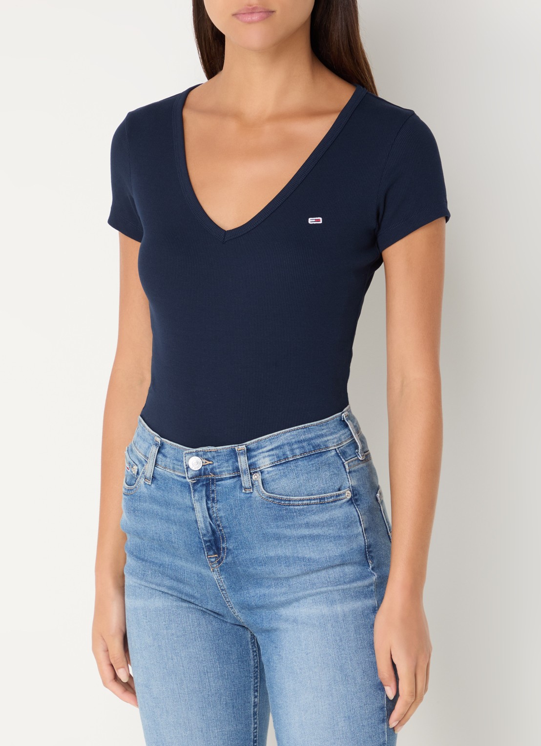 Tommy Hilfiger Fijngebreid T-shirt met logo - detail 3 donkerblauw