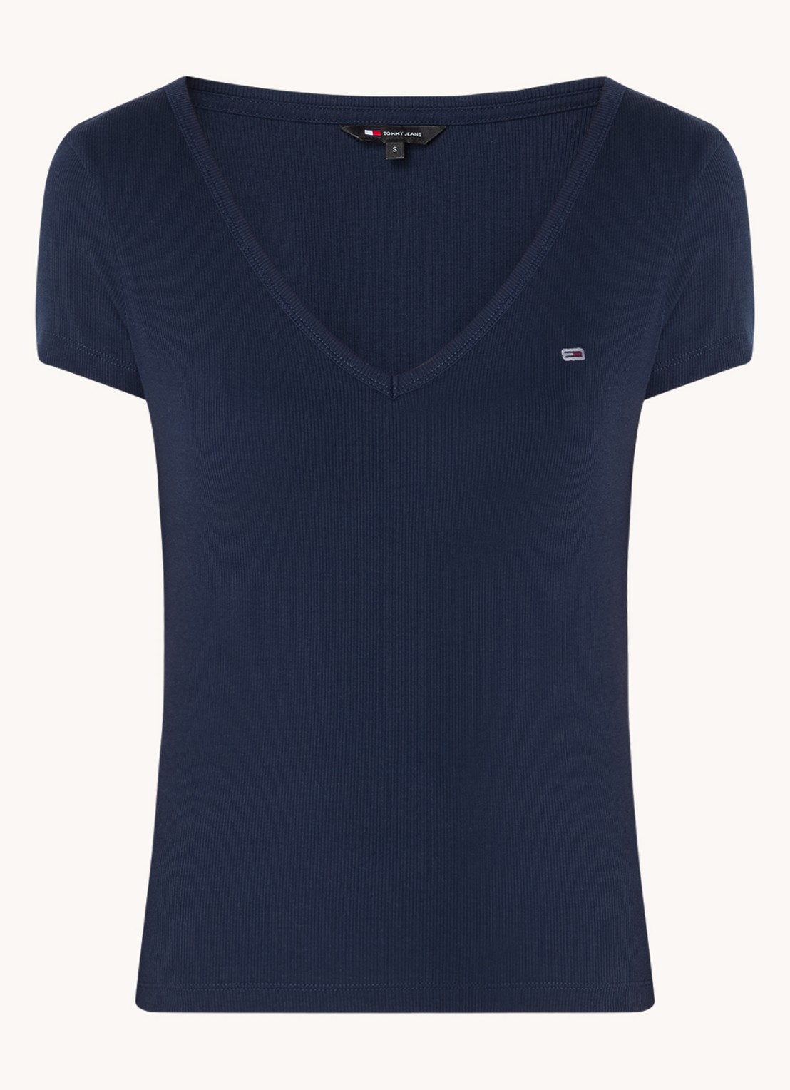 Tommy Hilfiger Fijngebreid T-shirt met logo - voorkant donkerblauw