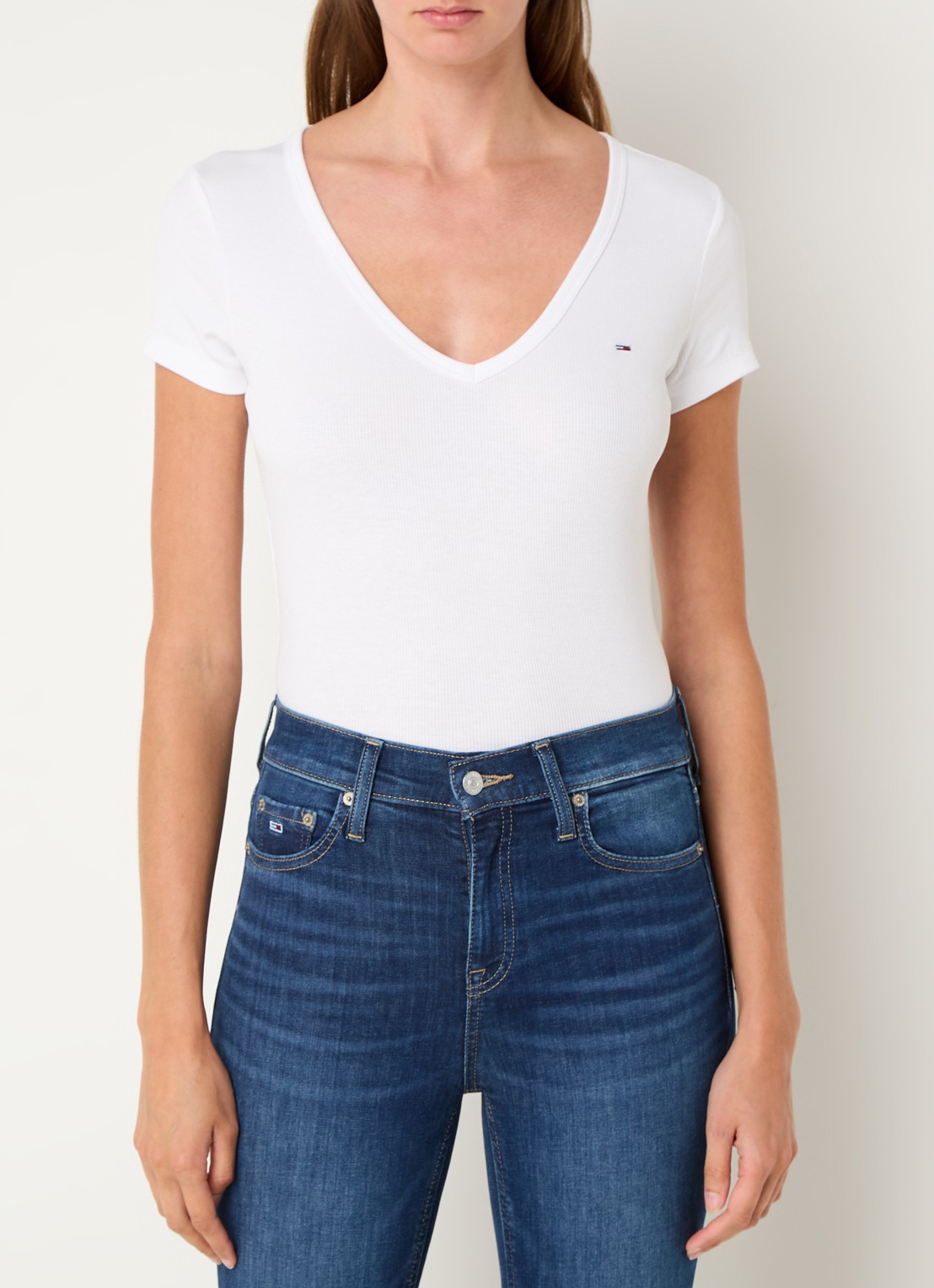 Tommy Hilfiger Fijngebreid T-shirt met logo - detail 4 wit
