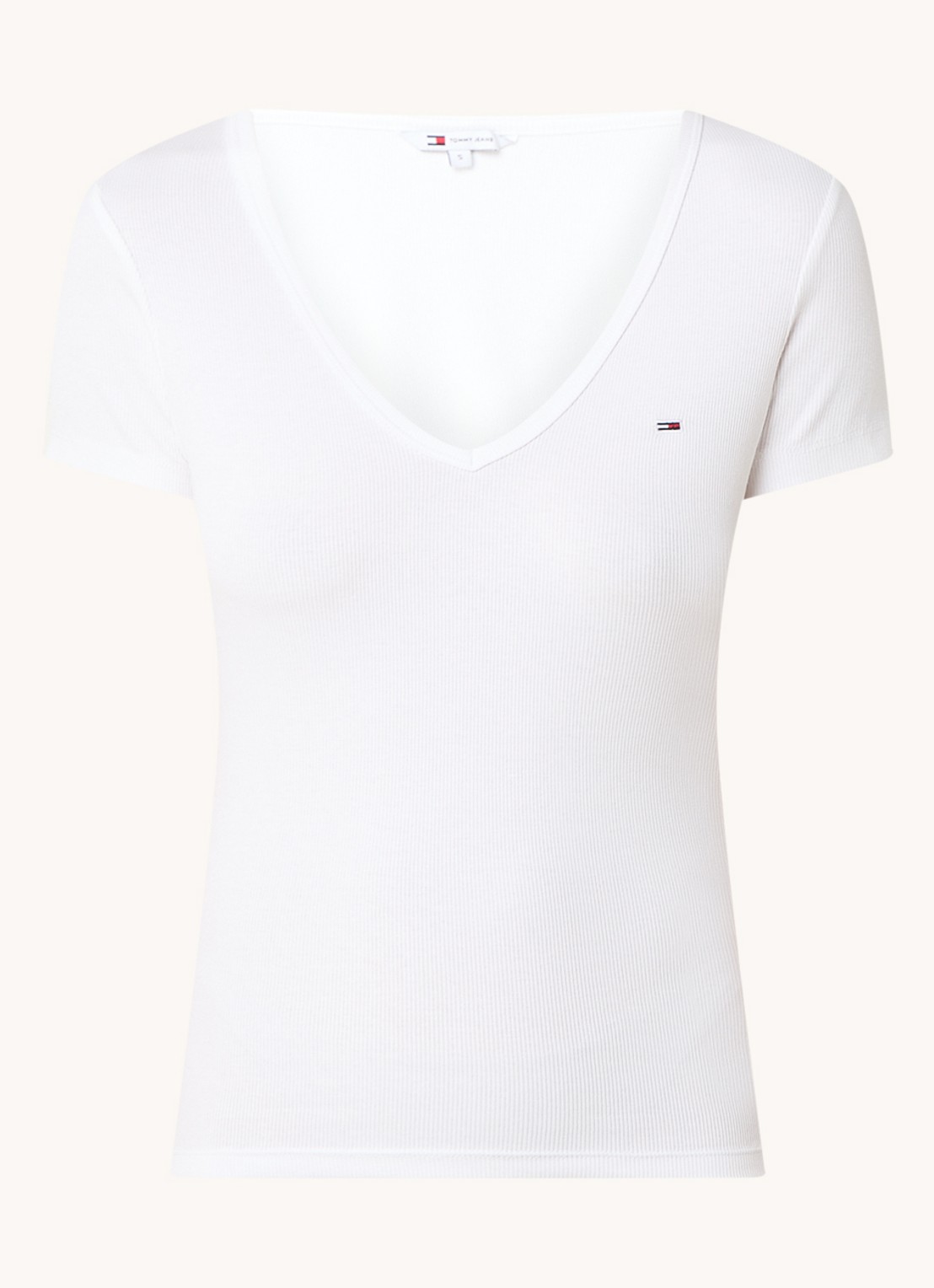 Tommy Hilfiger Fijngebreid T-shirt met logo - voorkant wit