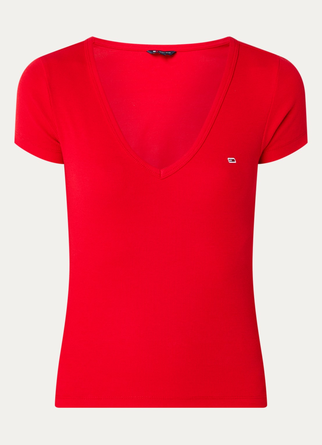 Tommy Hilfiger Fijngebreid T-shirt met logo - voorkant 2 rood