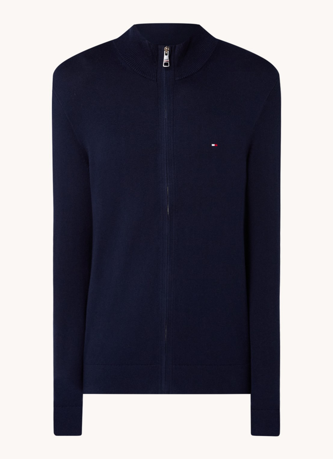 Tommy Hilfiger Fijngebreid vest in kasjmierblend met logoborduring  - voorkant donkerblauw
