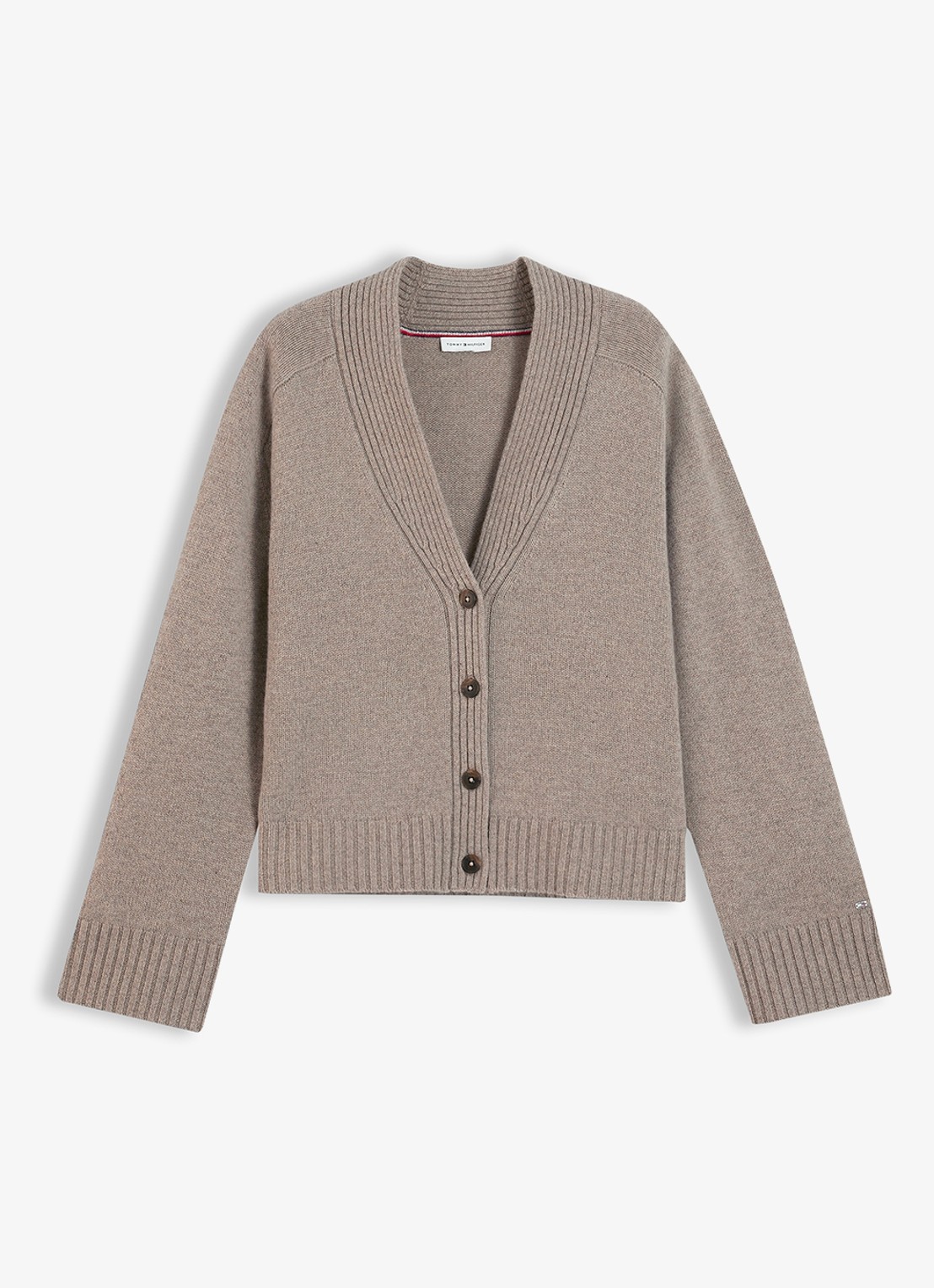 Tommy Hilfiger Fijngebreid vest in kasjmierblend  - voorkant 2 zand