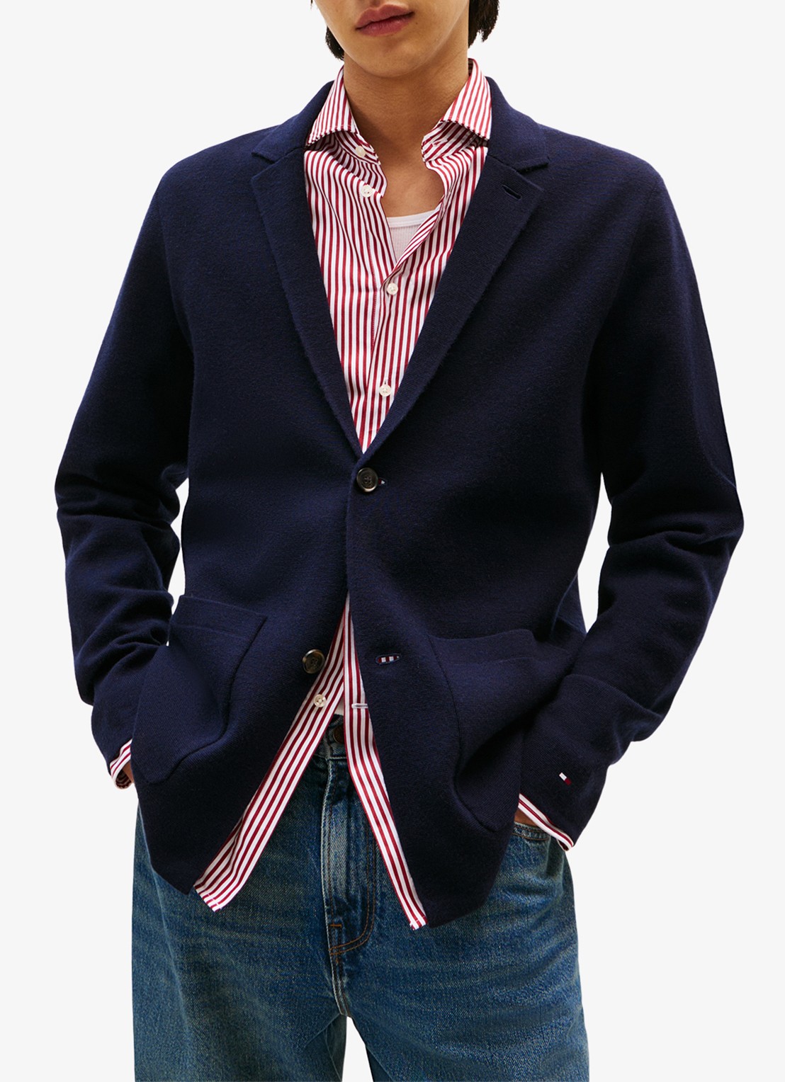 Tommy Hilfiger Fijngebreid vest in wolblend - detail 4 blauw