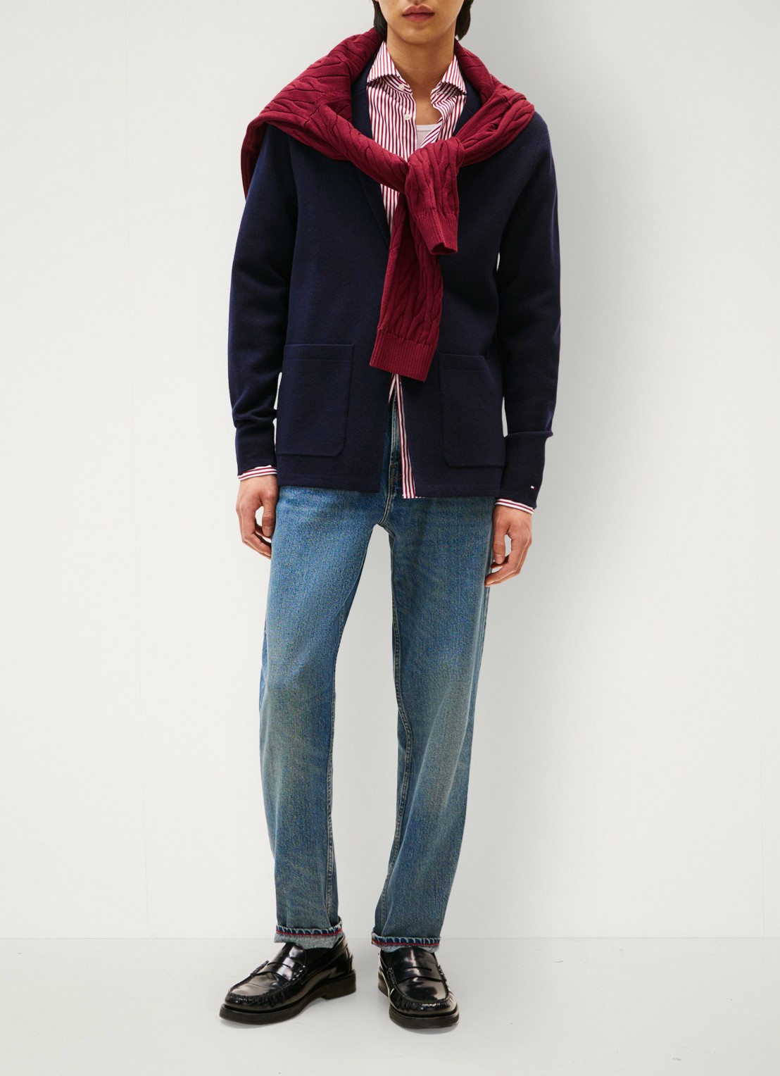 Tommy Hilfiger Fijngebreid vest in wolblend - voorkant 3 blauw