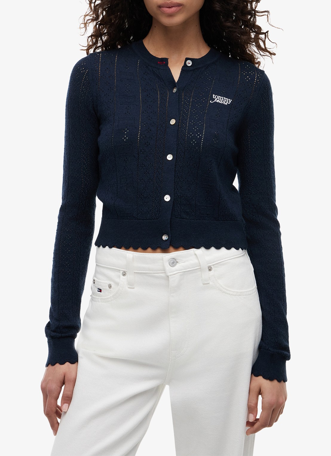 Tommy Hilfiger Fijngebreid vest met opengewerkt dessin - detail 2 donkerblauw