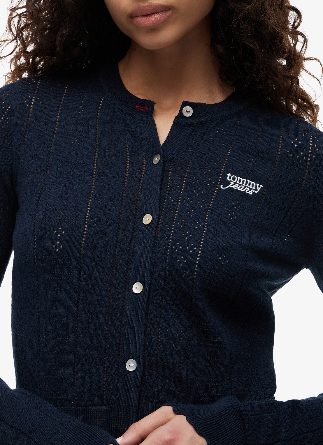 Tommy Hilfiger Fijngebreid vest met opengewerkt dessin - detail 3 donkerblauw