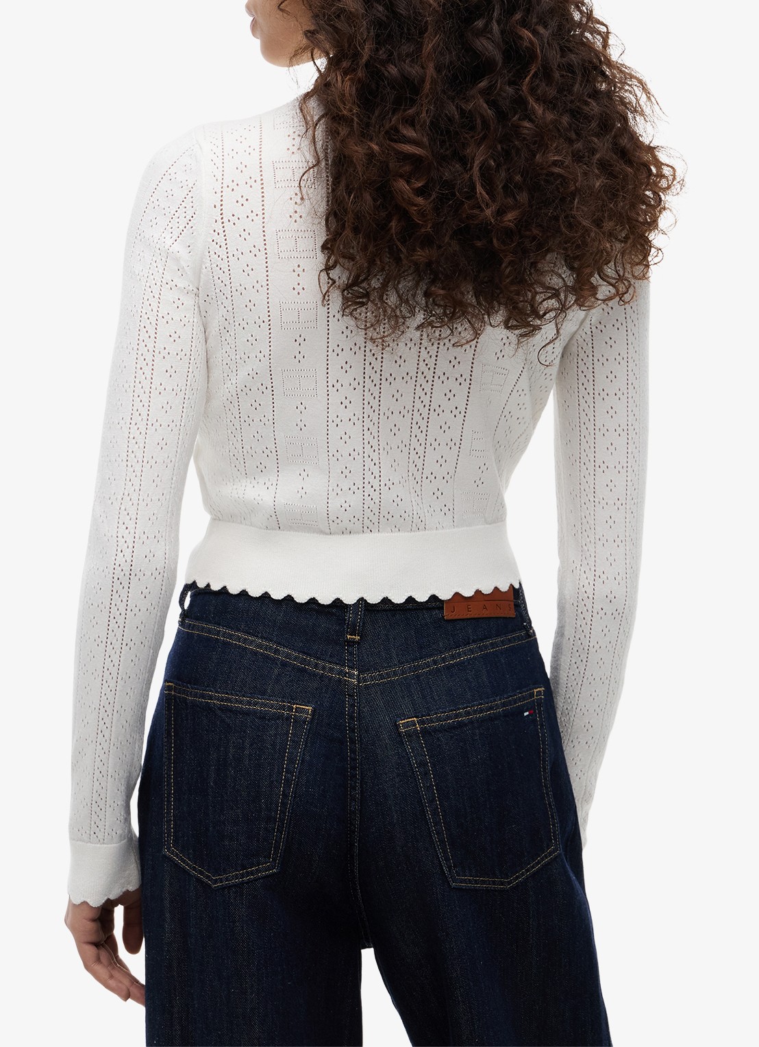 Tommy Hilfiger Fijngebreid vest met opengewerkt dessin - achterkant 3 gebroken wit
