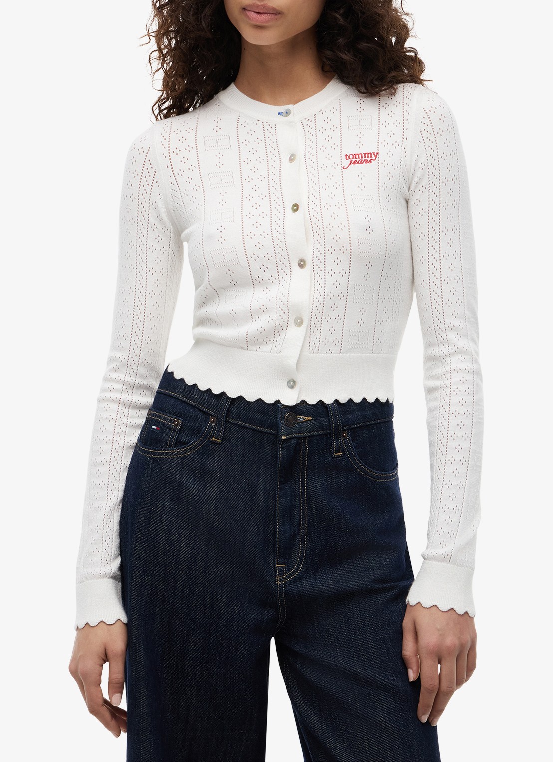 Tommy Hilfiger Fijngebreid vest met opengewerkt dessin - detail gebroken wit