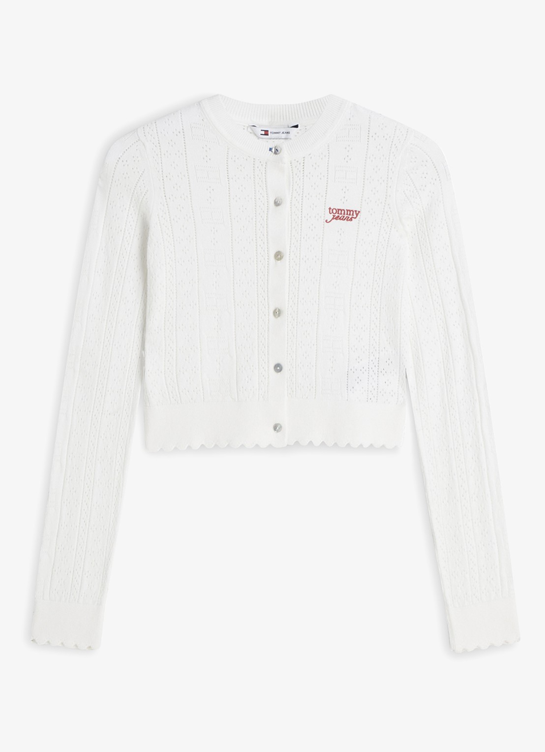 Tommy Hilfiger Fijngebreid vest met opengewerkt dessin - voorkant 4 gebroken wit