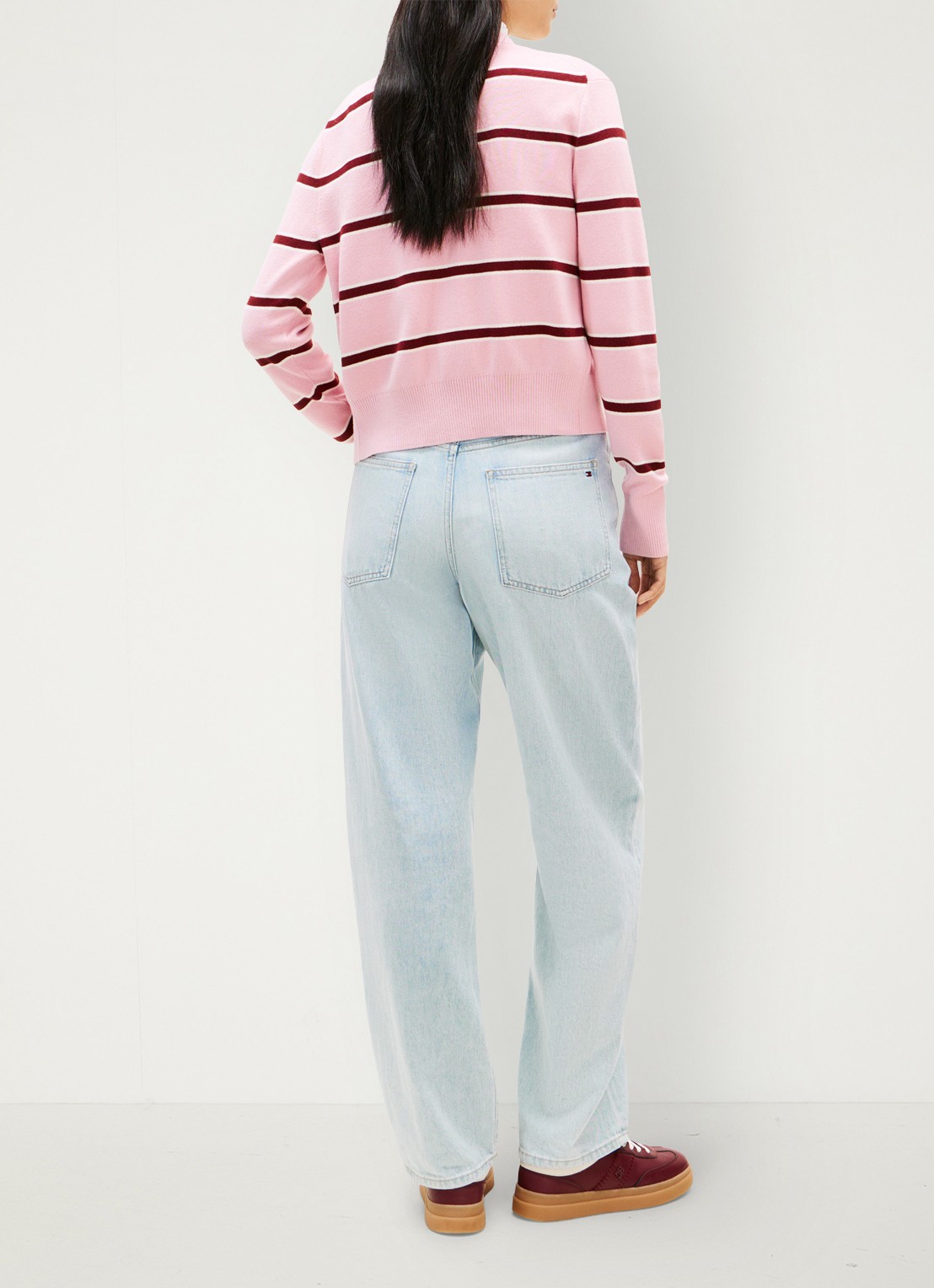 Tommy Hilfiger Fijngebreid vest met streepprint - achterkant 3 roze