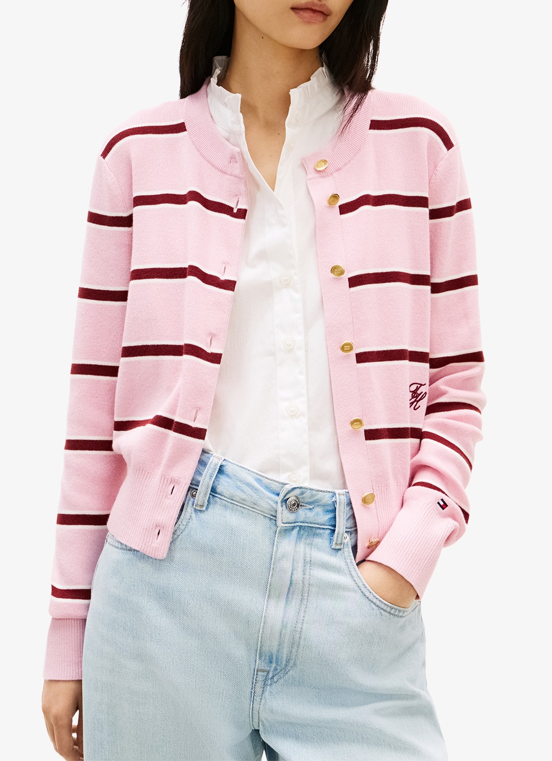Tommy Hilfiger Fijngebreid vest met streepprint - detail 4 roze