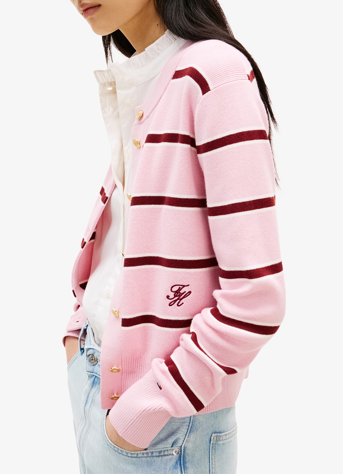 Tommy Hilfiger Fijngebreid vest met streepprint - detail 5 roze