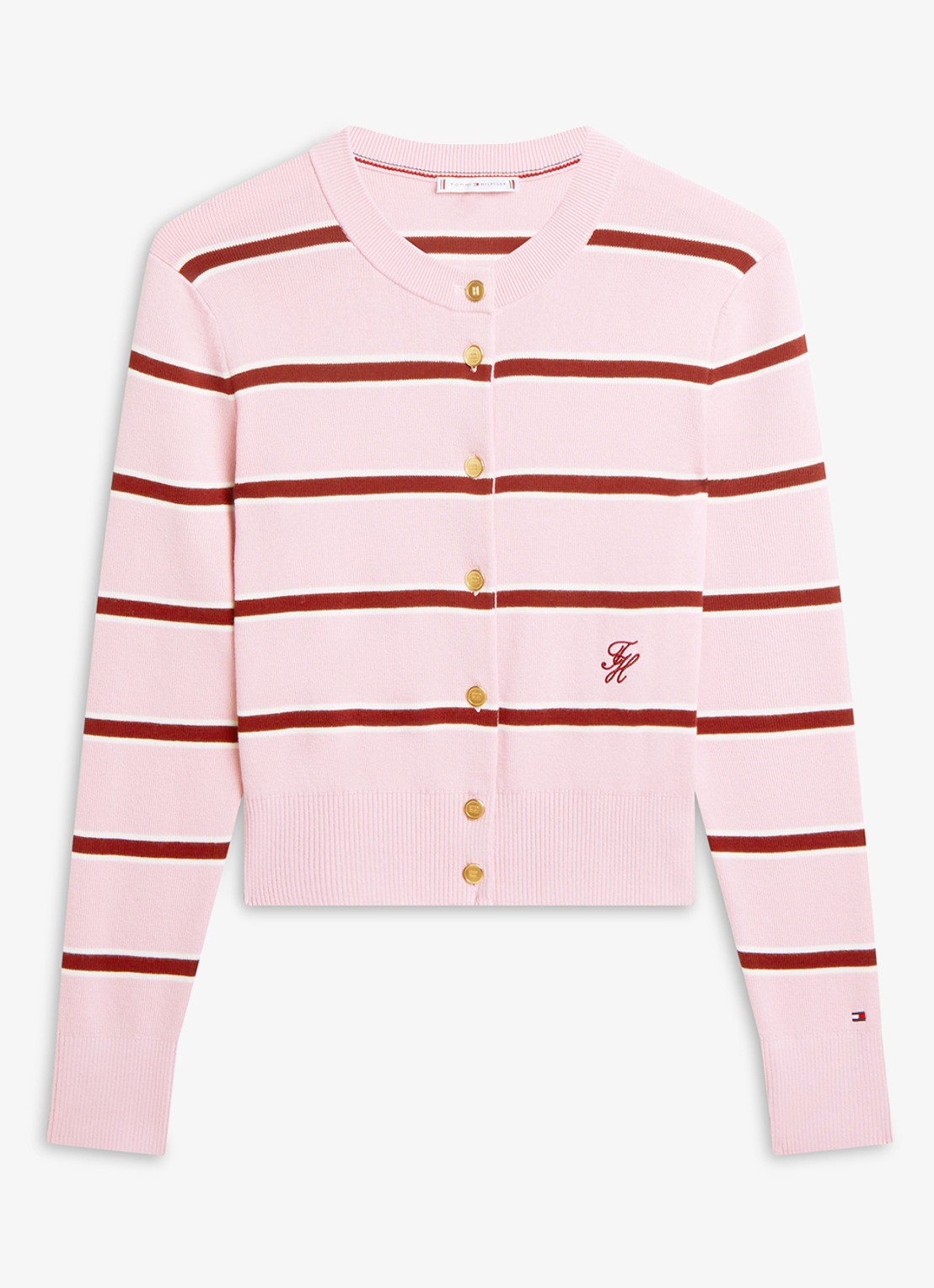 Tommy Hilfiger Fijngebreid vest met streepprint - voorkant roze
